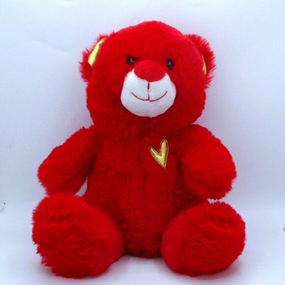 Red Plush Teddy Bear With Gold Lame Heart and Ear Accents Valentine - Picture 1 of 3